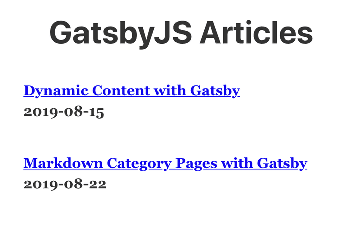 Screenshot of a list of articles in the GatsbyJS category