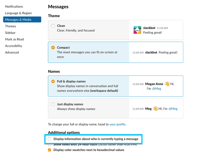 Slack Preferences